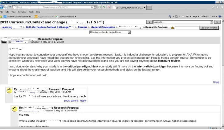 Figure  5.7:  Discussion  forum  representing  feedback  from  peer  response  (Retreived  from  learning  space)