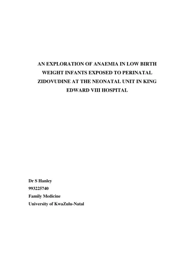 An exploration of anaemia in low birth weight infants exposed to ...