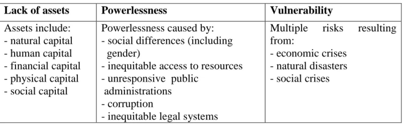 Table 3.1: Dimensions of poverty 