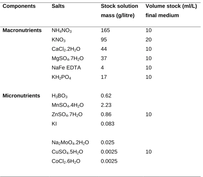 Table 1.1: The constituents  of a modified  MURASHIGE  & SKOOG (1962)  basal  medium