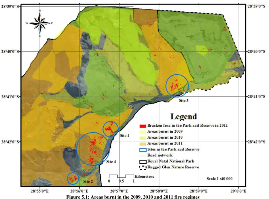 Figure 5.1: Areas burnt in the 2009, 2010 and 2011 fire regimes 