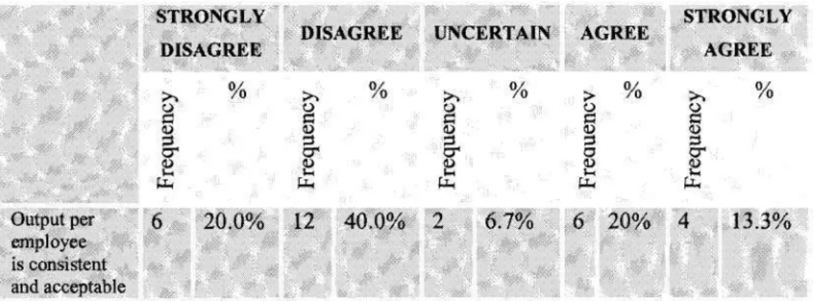 Table 5.13: Frequencies and Percentages on the output per employee 