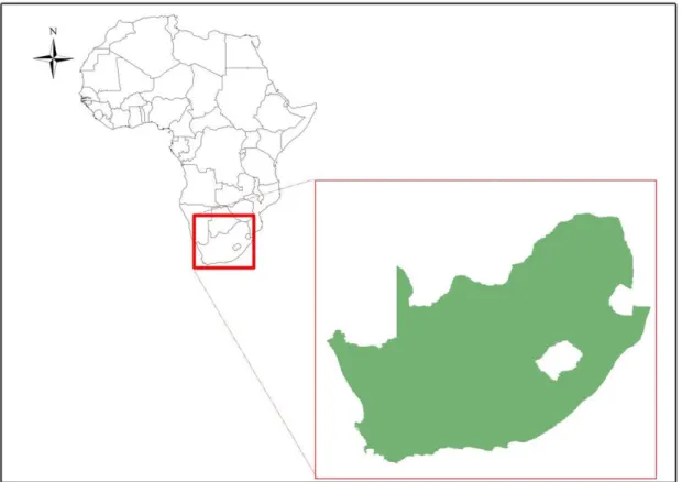 Figure 2.2.  Map of South Africa showing the 9 provinces and major cities  (Source: UKZN,  SAEES).