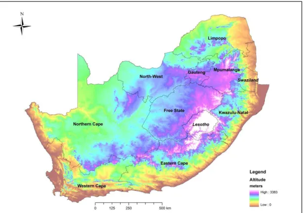 Figure 2.4.  Topographical map of South Africa  (Source: UKZN, SAEES).