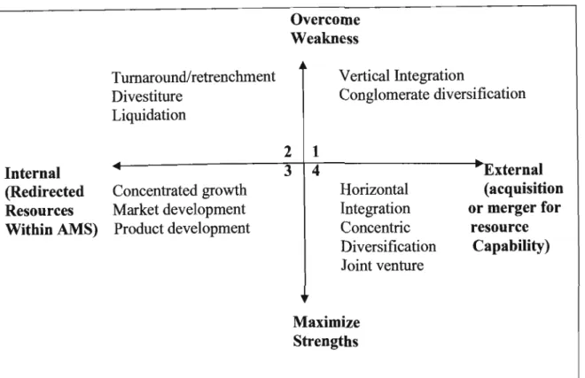 Figure  2.7,  the  grand  strategy  selection  matrix,  has  two  variables  which  are  of  importance  for  AMS  in  the  selection  process