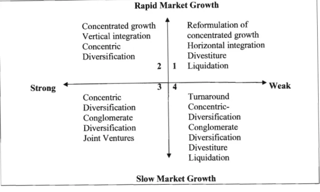 Figure  2.8  depicts  the  model  of the  grand  strategy  cluster  which  measures  the  two  variables  of  AMS,  the  growth  rate  of  the  generic  maintenance  contracts,  and  the  company's competitive position in the market