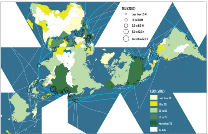 Figure 2. 4. The Liner Shipping Connectivity Index (LSCI)  Source: Rodrigue, Comtois, and Slacks (2013:33b) 