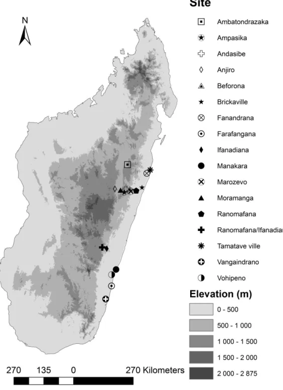 Figure 1. Map of Madagascar showing the collection localities of Chaerephon atsinanana samples  used in this study