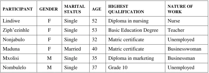 Table 1: Biographical details of participants 