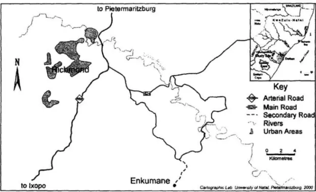 Figure 3: The location of Enkumane in relation to KwaZulu-Natal. 