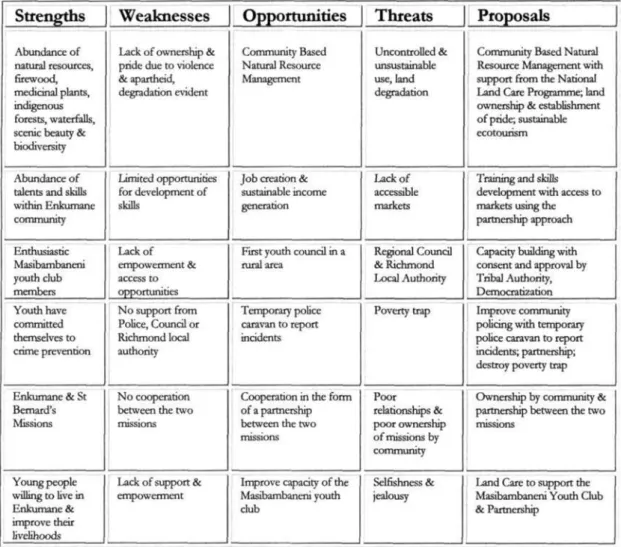 Table 3: Results from a SWOT analysis. 