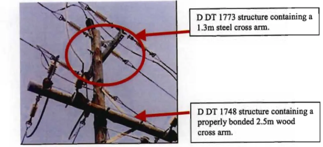 Figure 4 - 1: Mix of steel and wood cross arms installed at Nseleni late in 2002.