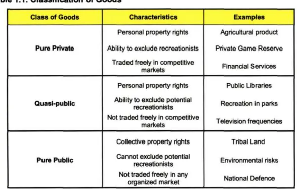 Table 1.1: Classification of Goods 