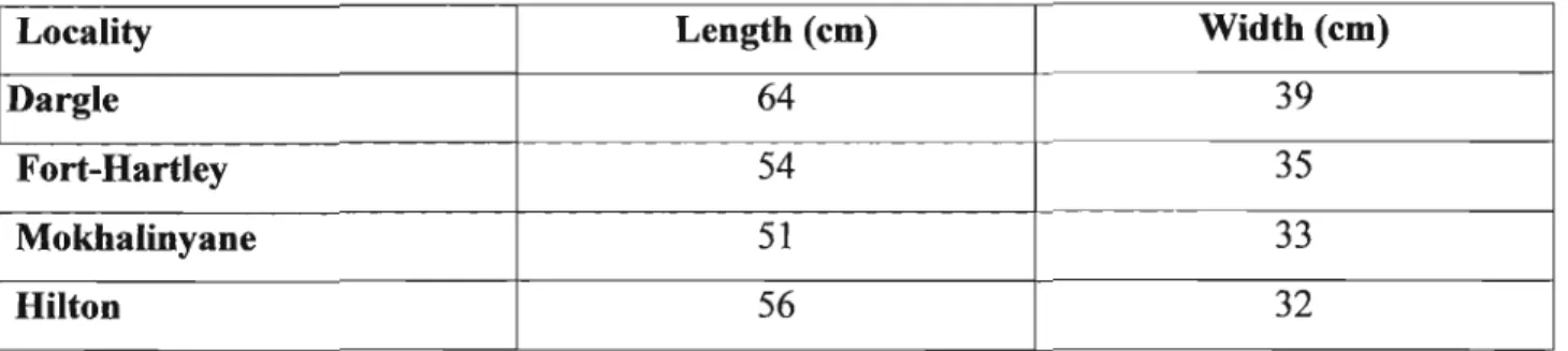 Table 43: Mean leaf lengths and widths for the four localities