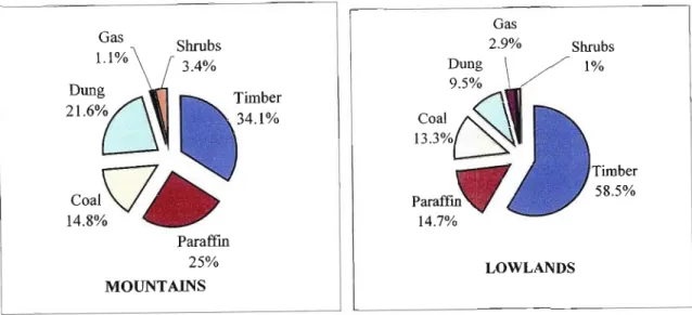 Figure 2: Energy sources in different regions in Lesotho (Hall and Green, 1989).