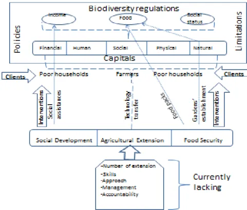 Figure  1  depicts  the  operational  model  in  which  extension  is  currently  expected to promote food security and biodiversity conservation