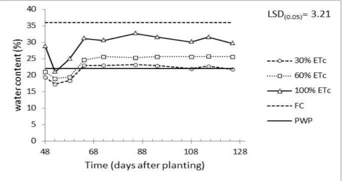Figure 5.1: Volumetric soil water content of varieties at different water regimes over a period of  125 days