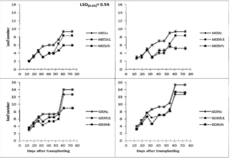 Figure 6.4 : Comparison of bottle gourd landraces (M01 & M03) and pumpkin hybrids (GRH & 
