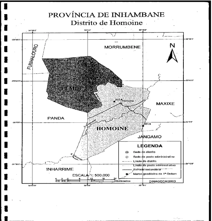 Figure 1. Map showing the location of Homoine district (Mahumane 2003: v). 