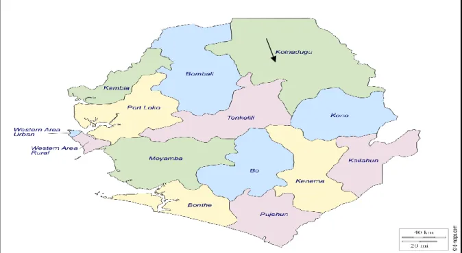 Figure 1: Map of Sierra Leone showing study area 