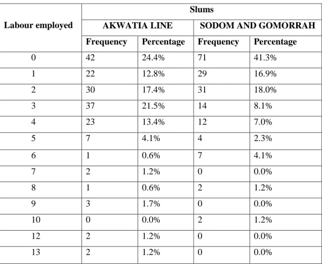 Table 6.7 Labour employed by the operators 
