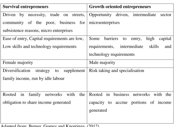 Table 4.1 Characteristics of survival and growth-oriented enterprises 