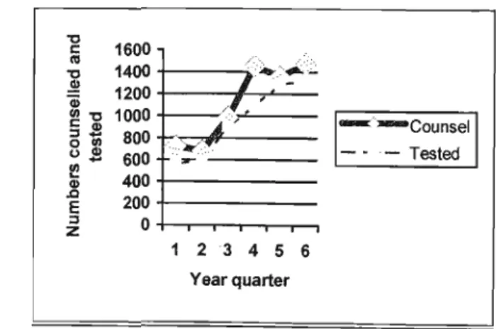 Figure 6. Number of people counselled and tested per quarter  (September 1999- April 2001) 