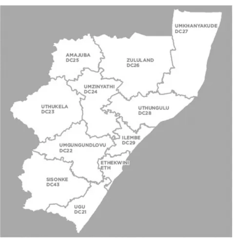 Figure 5: Map showing district municipality boundaries of KZN 