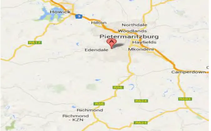 Figure 3.1:  Map depicting Edendale Township on the outskirts of Pietermaritzburg, KwaZulu-Natal were  the study was conducted ( Source:  Google Maps 2014)