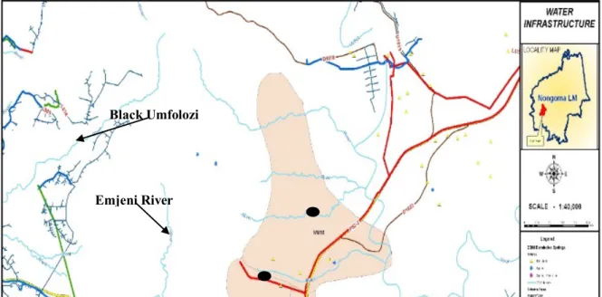 Figure 14 shows the different rivers used by the respondents in the study area. It also shows  the location of community water tanks supplied by the municipality