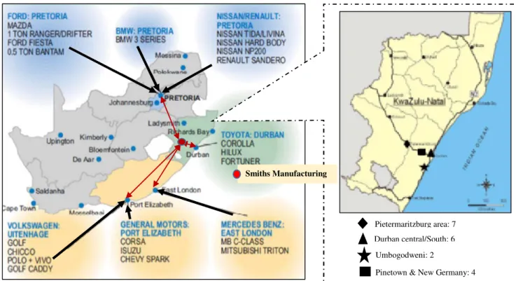 Figure 7: Locations of OEM's and DAC ties supplier (DAC, 2012) 