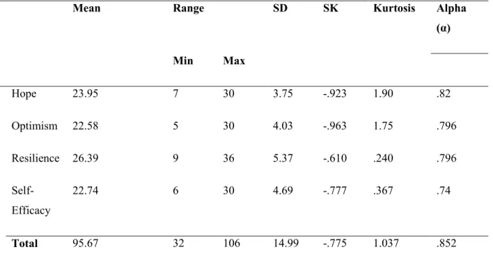 Table 3.  Descriptive Statistics for Psychological Capital 