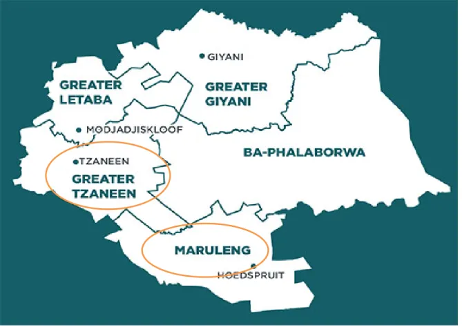 Figure 4: Map indicating study areas in Mopani District (Limpopo local government handbook, 2012) 