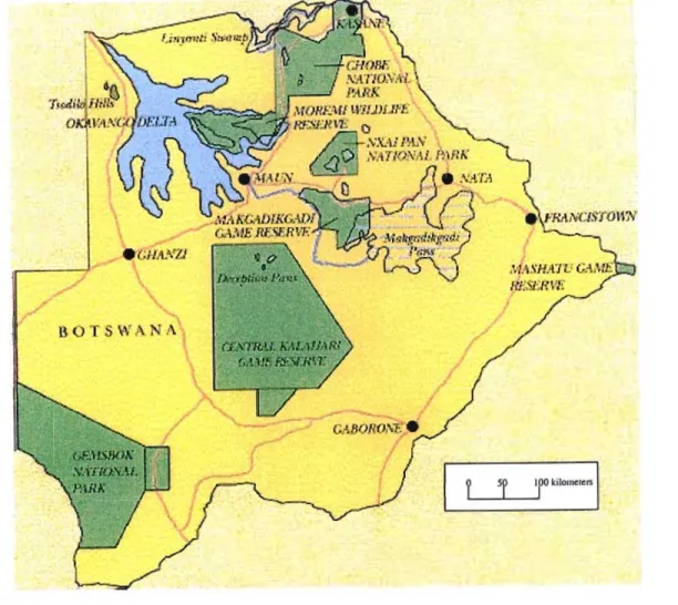 Figure 1.1: Map of Botswana Showing Okavango Delta Region