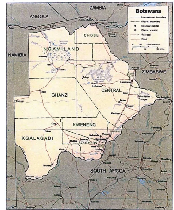 Figure 1.3: Map of Botswana Showing Districts