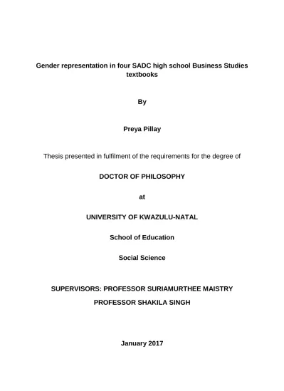 Gender Representation In Four Sadc High School Business Studies Textbooks.