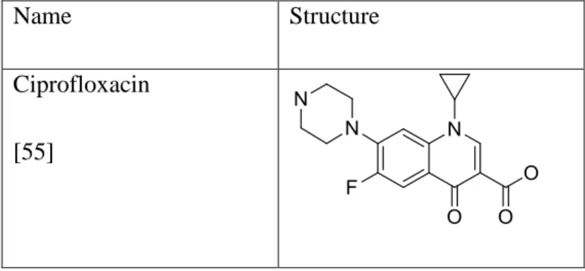 Table 1. 3:  An example of the structure of drugs, which inhibit bacterial DNA synthesis 