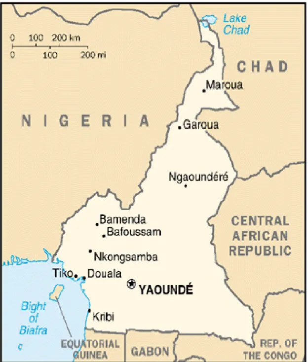 Figure 2.1: Map of Cameroon with neighbouring countries 