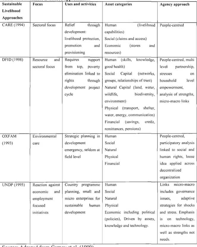 Table 11: Sustamable livelihood approaches Sustainable Focus Uses and activities Livelihood