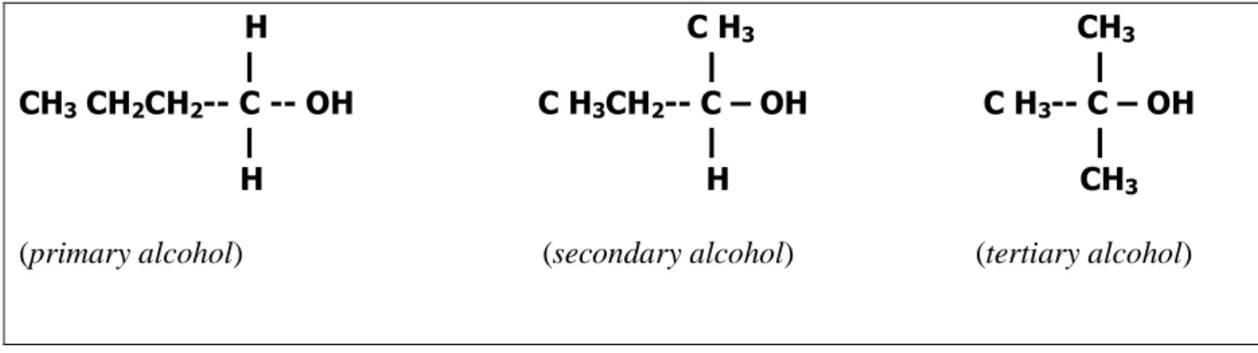 Figure 1-1: An example of different classes of alcohols (Petrucci et al. 2006) 