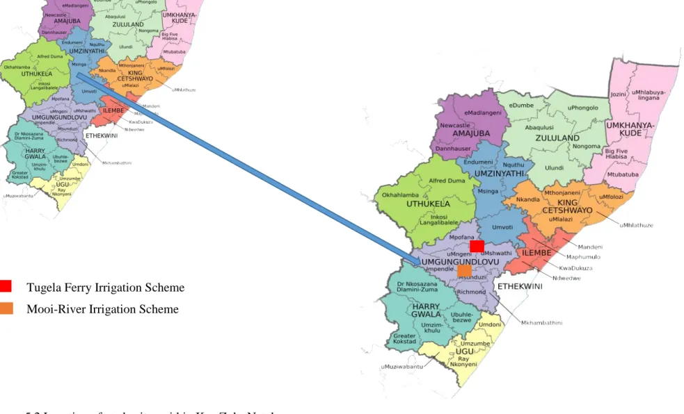 Figure 5.2 Location of study sites within KwaZulu-Natal