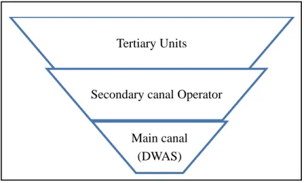 Figure 2.1   Conceptual hierarchal set-up on water distribution and water management at  each level 
