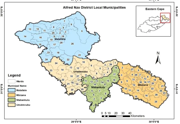 Figure 3.3: Map of Alfred Nzo District Municipality  Source: ARC-GIS 10.6 