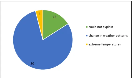 Figure 5.4: Respondents meaning of the term climate change (n= 137, in %) 