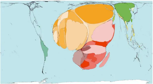 Figure  2.2:  Burden  of  disease  and  deaths  caused  by  schistosomiasis.  Disease  burden  in  Africa is highlighted by its disproportionate size relative to other continents