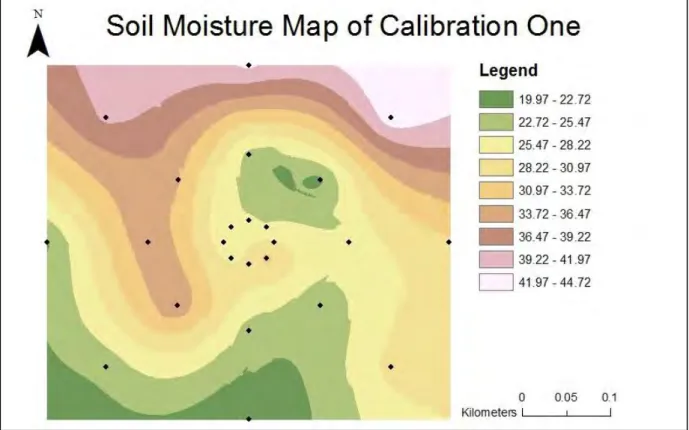 Figure 6.11  Soil moisture map of the first calibration (9th of July 2014) 