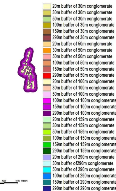 Figure 3.4  Buffer zones for each conglomerate displayed separately. 