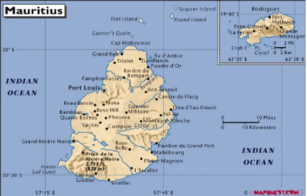 Figure 4-2: Geographical location of Mauritius  (Source of imagery: Google Earth, 2014) 