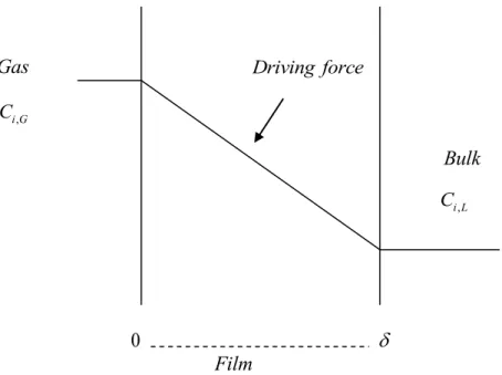    Figure 3-2. Diagram depicting the transfer of gas from the gas-phase to the bulk liquid 