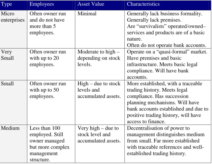 Table 4.1: Definitions of SMMEs 